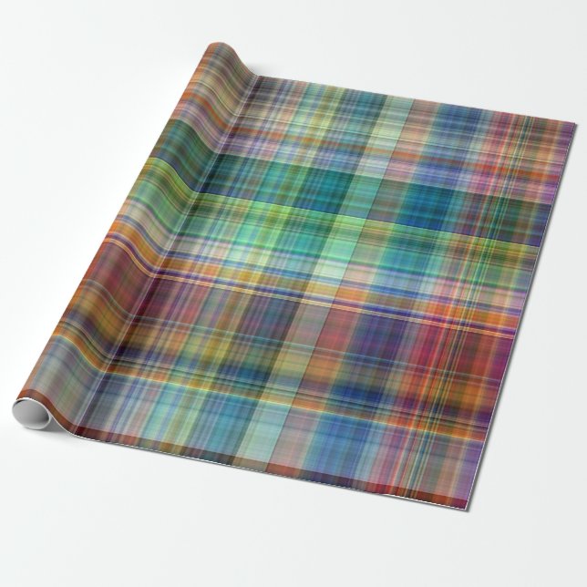 Färgfull Madras Plaid Rand Mönster Presentpapper (Utrullad)