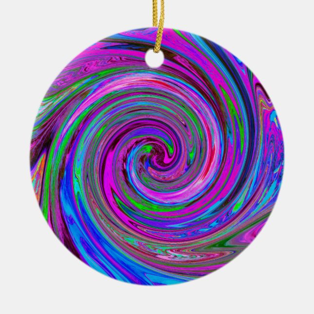 Färgfull Magenta Swirl Retro Abstract Design Julgransprydnad Keramik (Framsidan)