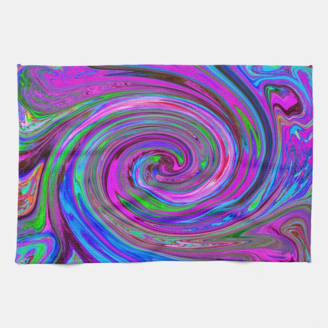Färgfull Magenta Swirl Retro Abstract Design Kökshandduk (Horisontell)