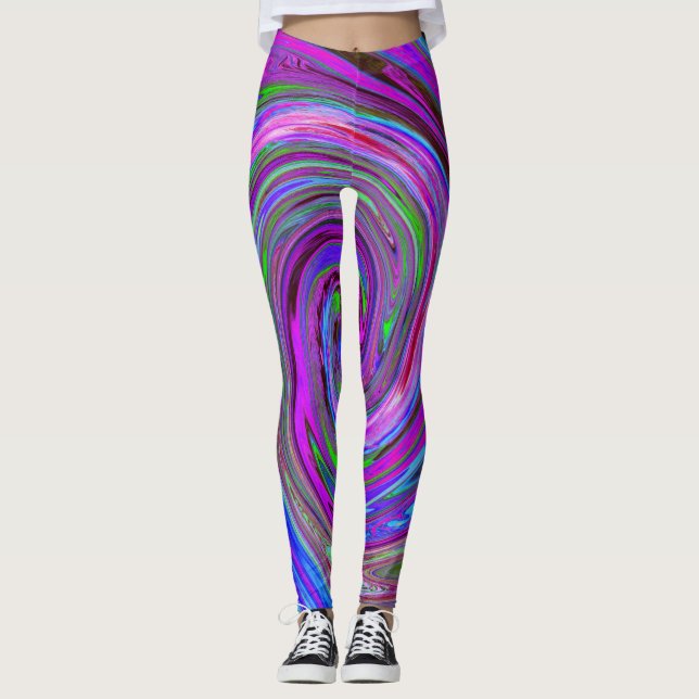 Färgfull Magenta Swirl Retro Abstract Design Leggings (Framsida)