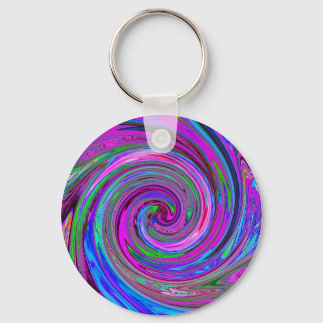 Färgfull Magenta Swirl Retro Abstract Design Nyckelring (Framsida)