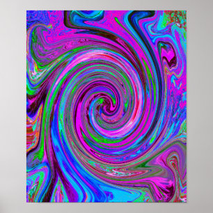 Färgfull Magenta Swirl Retro Abstract Design Poster