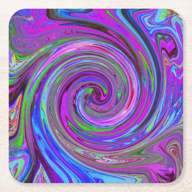 Färgfull Magenta Swirl Retro Abstract Design Underlägg Papper Kvadrat (Framsidan)