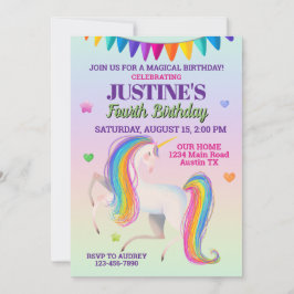 Färgfull Magic Unicorn Birthday Inbjudningar