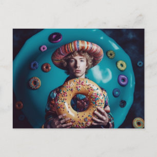 Färgfull man med en donut vykort