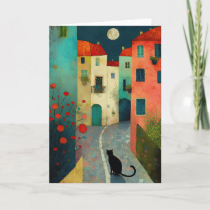 Färgfull måndagskväll: Charming Cat and Houses Tack Kort