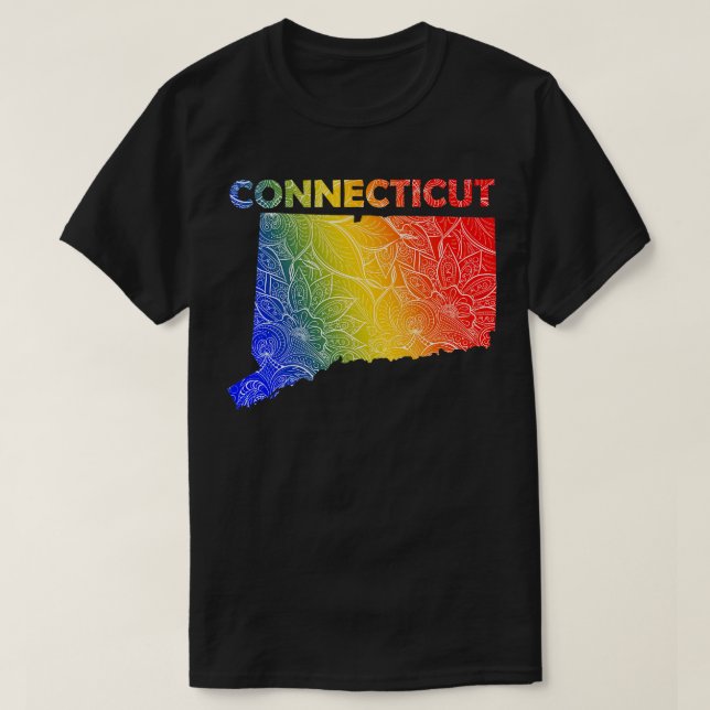 Färgfull mandala art karta i Connecticut med text T Shirt (Design framsida)