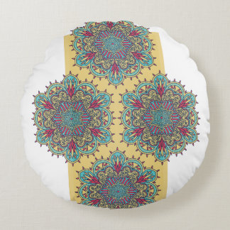 Färgfull Mandala Blommigt Art Mönster. Rund Kudde