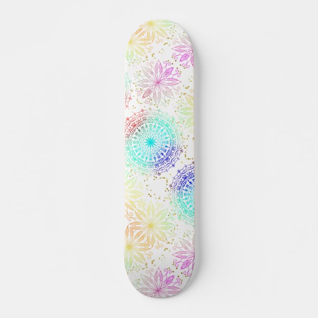 Färgfull Mandala Blommigt White Mini Skateboard Bräda 18,5 Cm (Framsida)