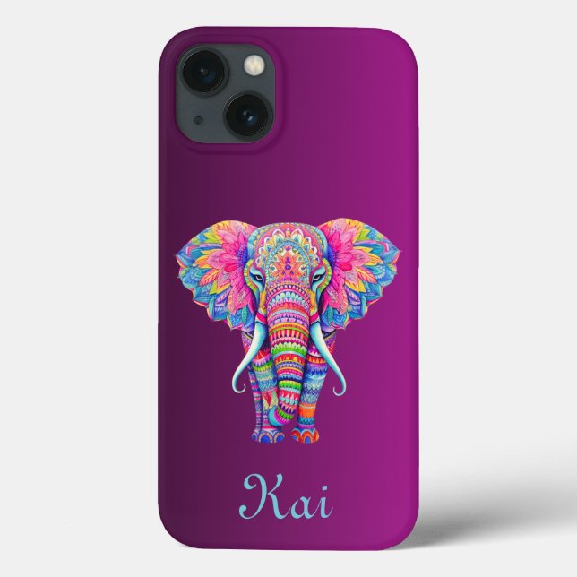 Färgfull Mandala Elephant med Anpassad Namn (Baksida)