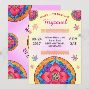 Färgfull Mandala-födelsedagsinbjudan Inbjudningar