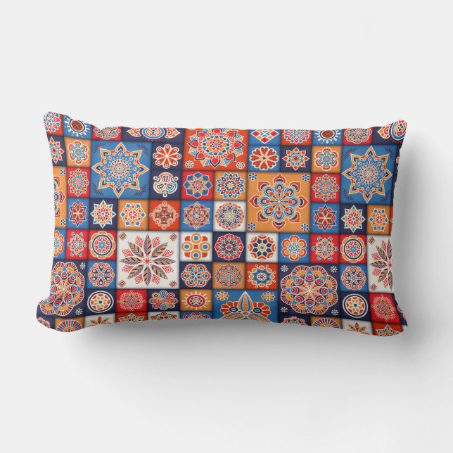 Färgfull Mandala/marockansk tile Lumbarkudde (Framsida)