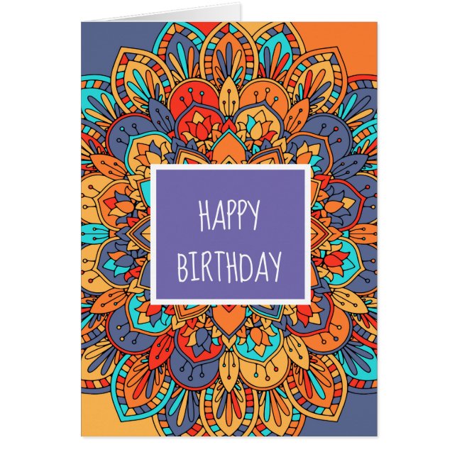 Färgfull Mandala Moroccan-födelsedag Hälsningskort (Framsidan)