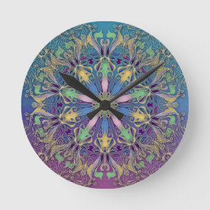 Färgfull Mandala Wall Clock Rund Klocka