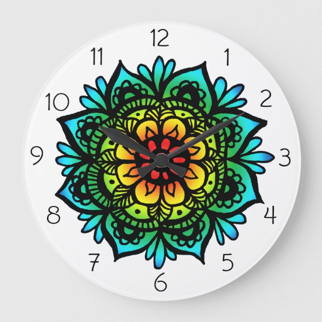 Färgfull Mandala Wall Clock Stor Klocka (Framsida)