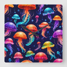 Färgfull maneter fyrkantig klocka