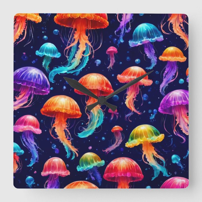 Färgfull maneter fyrkantig klocka (Framsida)