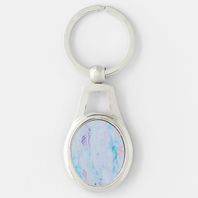 Färgfull Marble Metall-nyckelkedja Ovalt Silverfärgad Nyckelring (Framsidan)