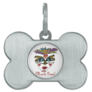 Färgfull Mardi Gras Glitter Feather Mask Namnbricka Husdjur