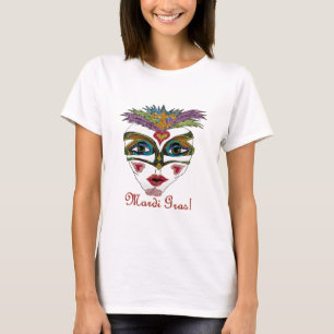 Färgfull Mardi Gras Glitter Feather Mask T Shirt