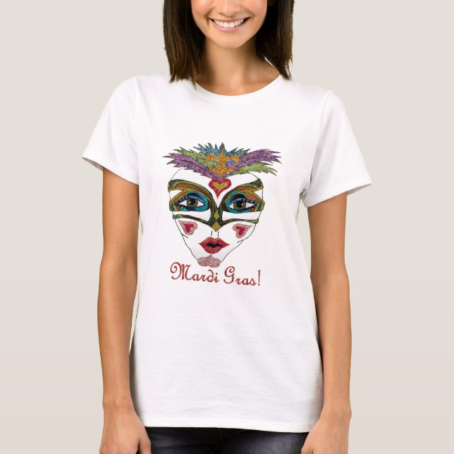 Färgfull Mardi Gras Glitter Feather Mask T Shirt (Framsida)