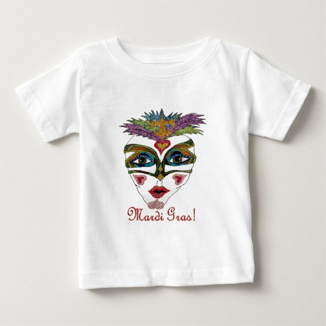 Färgfull Mardi Gras Glitter Feather Mask T-shirt (Framsida)