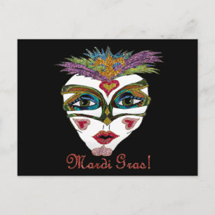 Färgfull Mardi Gras Glitter Feather Mask Vykort