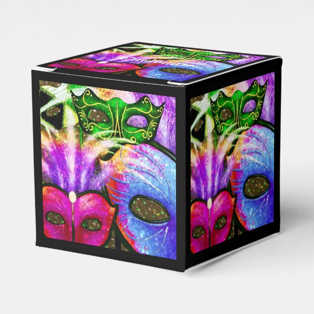 Färgfull Mardi Gras Mask Cube-favoritruta Presentaskar (Framsidan Sidan)