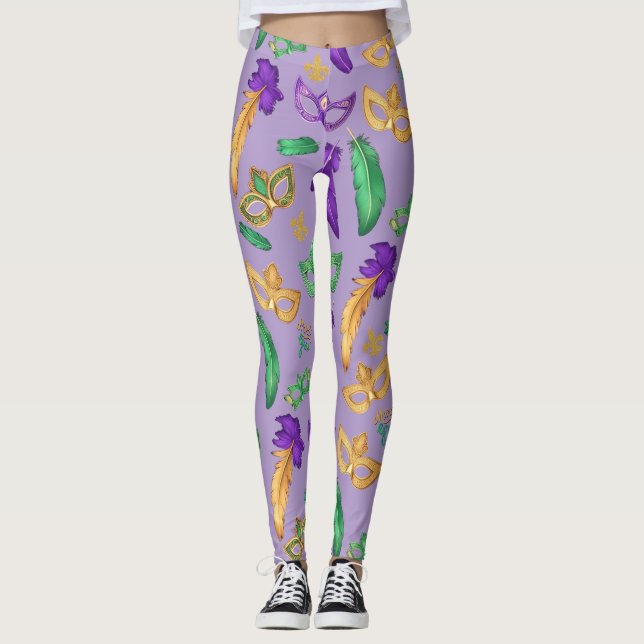 Färgfull Mardi Gras mönstrad Leggings (Framsida)