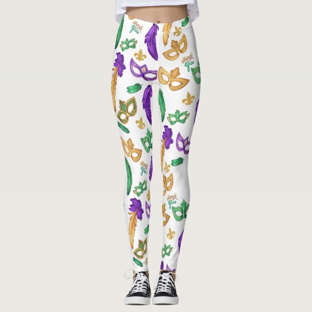 Färgfull Mardi Gras mönstrad Leggings (Framsida)