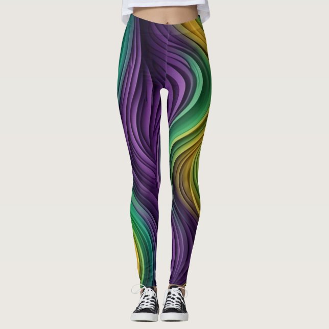 Färgfull Mardi Gras-våg mönstrad Leggings (Framsida)