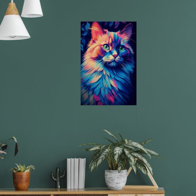 Färgfull marint Coon Cat Art Poster (Vardagsrum 1)