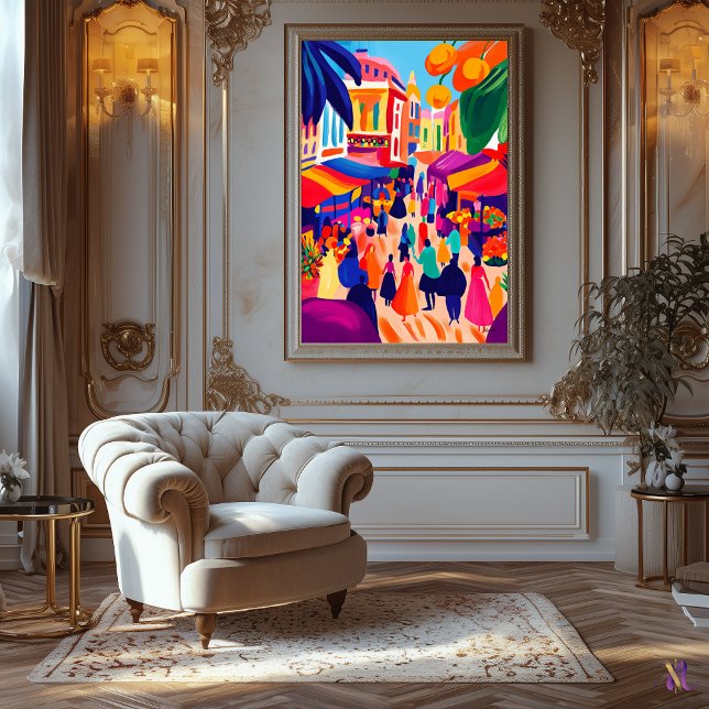 Färgfull marknad utanför Luft i Fauvist Stil Canvastryck (Skapare uppladdad)