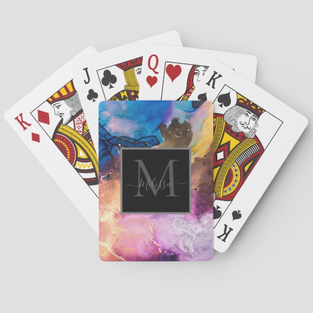 Färgfull marmorerad monogram casinokort (Baksidan)