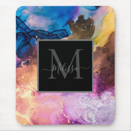 Färgfull marmorerad monogram Namn Musmatta