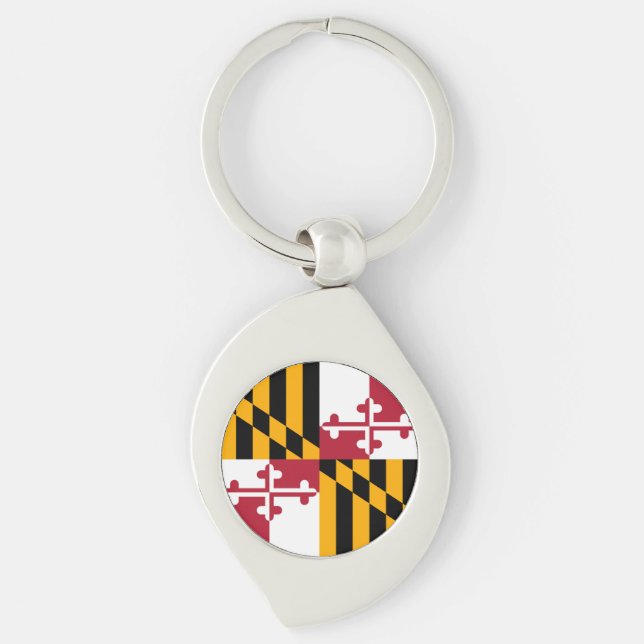 Färgfull Maryland Statlig flagga Swirl Silverfärgad Nyckelring (Framsidan)