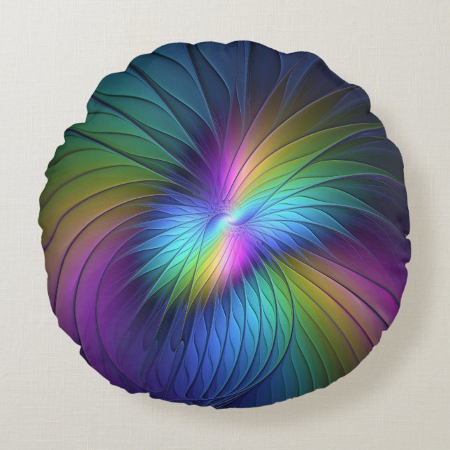 Färgfull med blå modern Abstrakt fjällkonst Rund Kudde (Framsidan)