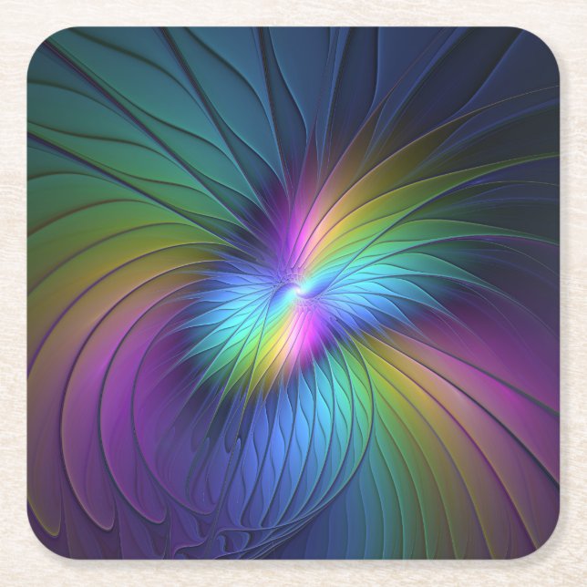 Färgfull med blå modern Abstrakt fjällkonst Underlägg Papper Kvadrat (Framsidan)