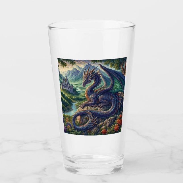 Färgfull, medeltida drakslott glaskopp (Framsida)