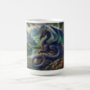 Färgfull, medeltida drakslott kaffemugg