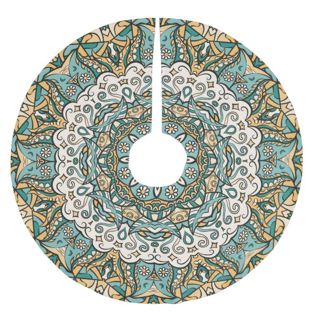 Färgfull Mehndi Tile Seamless Tracery Julgransmatta Borstad Polyester (Framsidan)