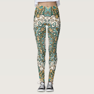 Färgfull Mehndi Tile Seamless Tracery Leggings