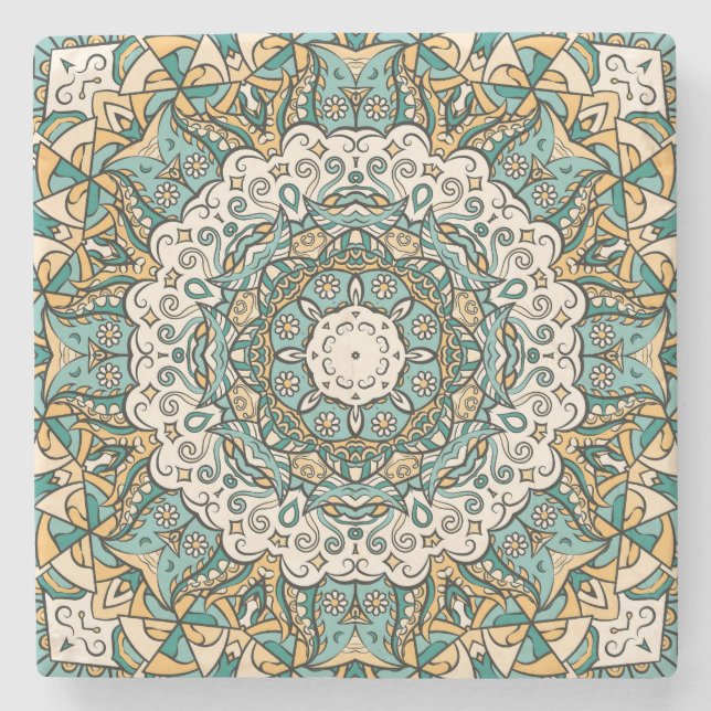 Färgfull Mehndi Tile Seamless Tracery Stenunderlägg (Framsidan)