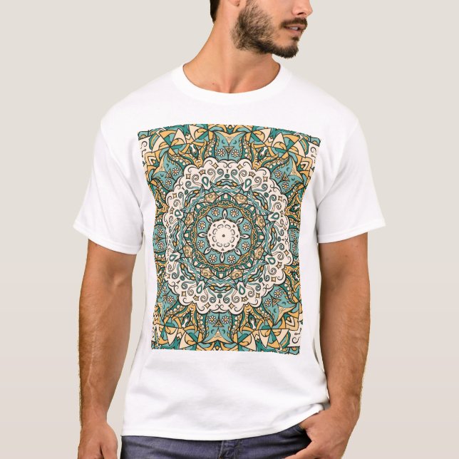 Färgfull Mehndi Tile Seamless Tracery T Shirt (Framsida)
