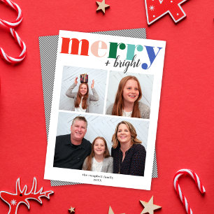Färgfull merry & Bright Typography   Helgdag Photo Julkort
