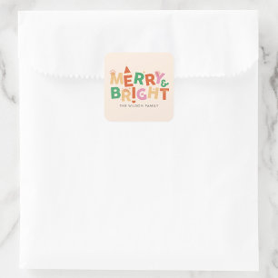 Färgfull merry och Bright-familj Fyrkantigt Klistermärke