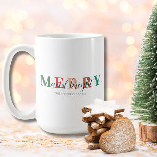 Färgfull Merry och Bright med Family Namn Kaffemugg