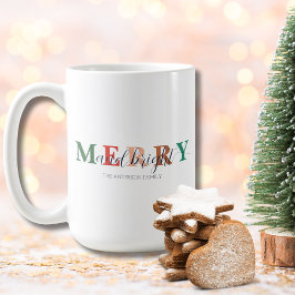 Färgfull Merry och Bright med Family Namn Kaffemugg