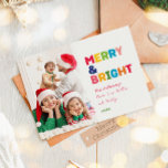 Färgfull merry och Bright One Photo Julkort<br><div class="desc">Fånga julhelgens glädje och magi med det här unika och festliga, färgstarka och ljusa helgdag. Den enkla men ändå roligt-utformningen har en regnbågspalett med rött, grönt, gult, blått, orange och rosa färg som skapar en sjudande och glad atmosfär. Kreativet och den minimalistiska inställningen, med fet typografi, ger en originell och...</div>