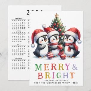 Färgfull Merry och Bright Roligt Penguins jul Julkort